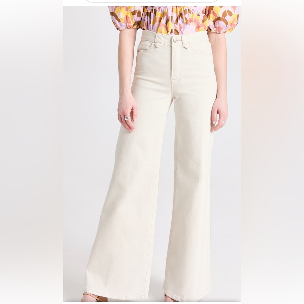 Good American Good Waist high rise wide leg palazzo jeans in taupe, size 12